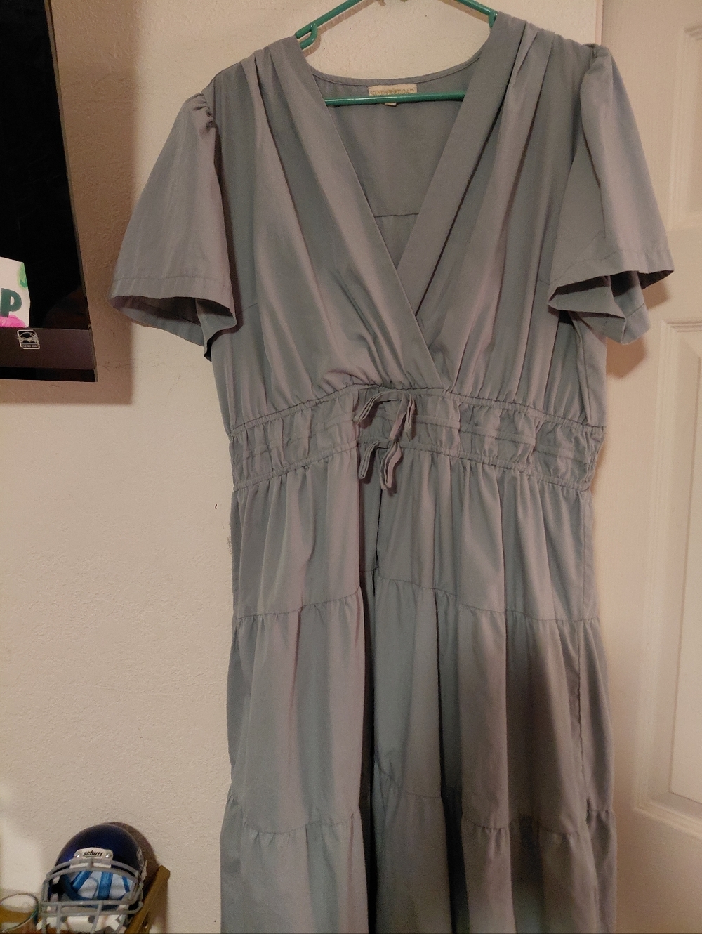 Kings Road Light Slate Blue Tiered V-Neck Maxi Dress